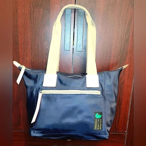 Dooney & Bourke Dark Blue Tote with Beige Leather Trim " Like New " Stuffed - Picture 1 of 7